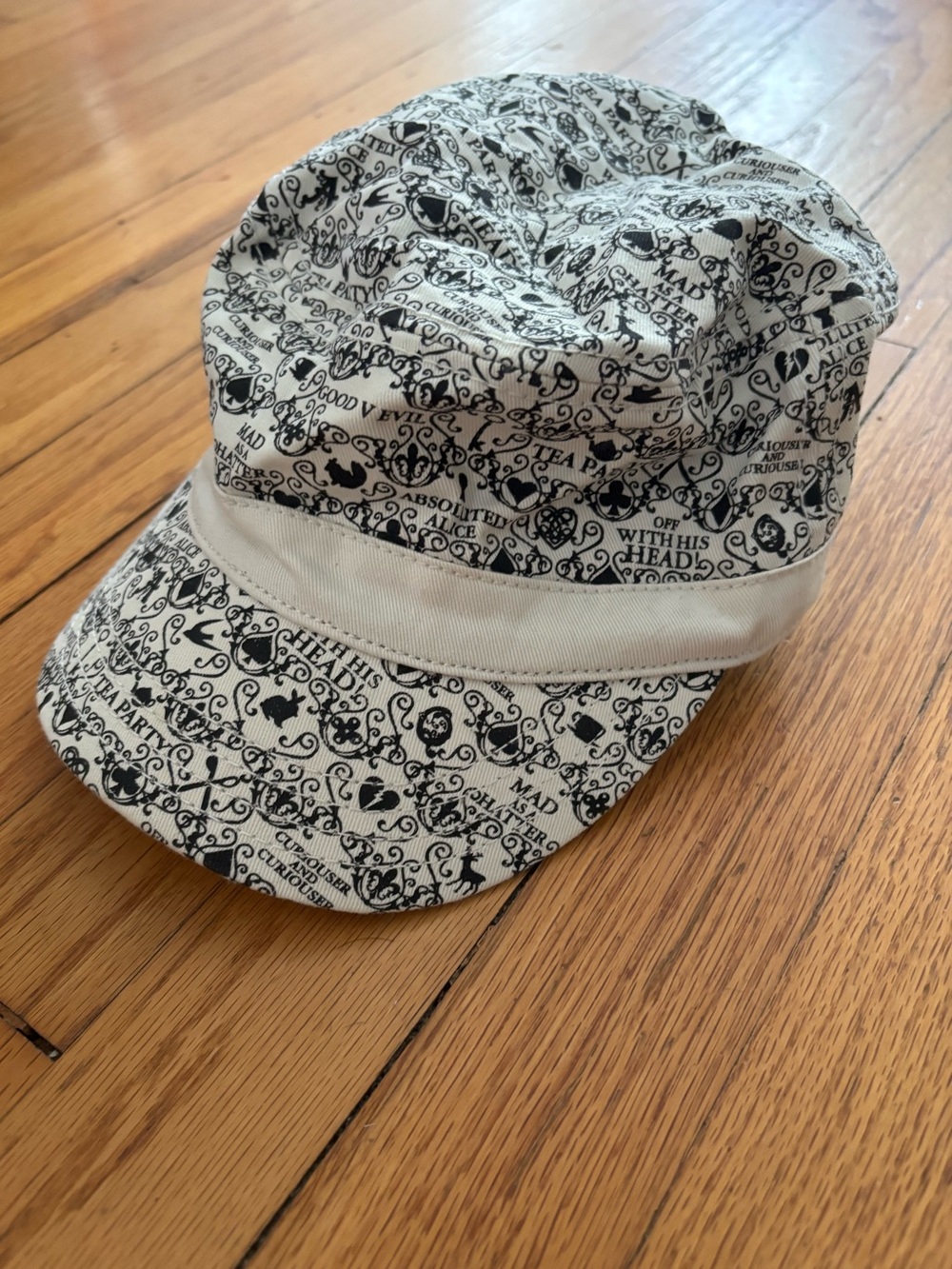 Black & White Alice in Wonderland Patterned Cadet Cap
